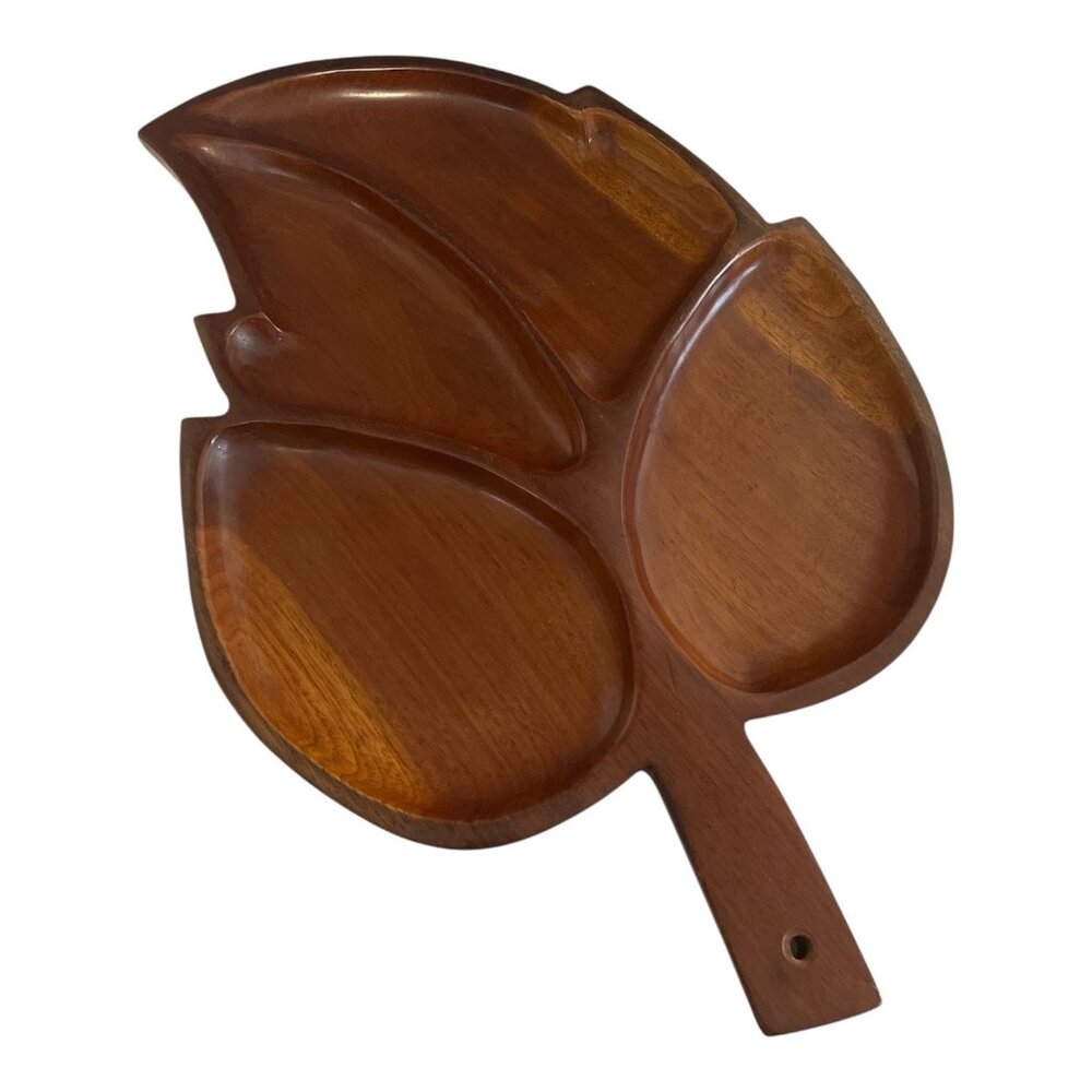 Vintage Haitian Mahogany Leaf-Shaped Divided Serving Tray Sidney Farber